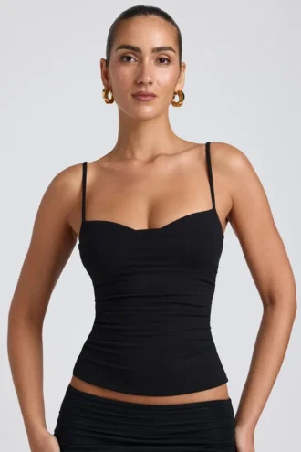Esme Modal Ruched Layered Tank Top in Black
