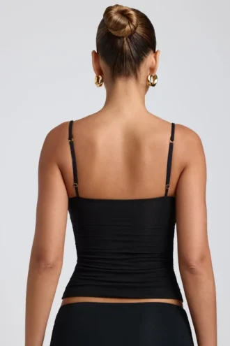 Esme Modal Ruched Layered Tank Top in Black