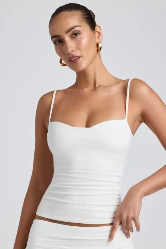 Esme Modal Ruched Layered Tank Top in White