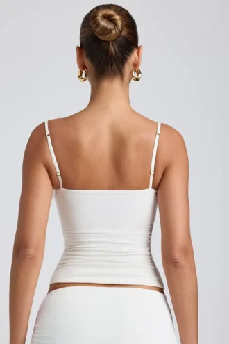 Esme Modal Ruched Layered Tank Top in White