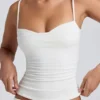 Esme Modal Ruched Layered Tank Top in White