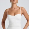 Esme Modal Ruched Layered Tank Top in White