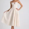 Esmeralda Lace-Trim Pintucked Poplin Midaxi Dress in Ivory