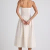 Esmeralda Lace-Trim Pintucked Poplin Midaxi Dress in Ivory