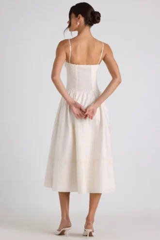 Esmeralda Lace-Trim Pintucked Poplin Midaxi Dress in Ivory