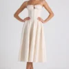 Esmeralda Lace-Trim Pintucked Poplin Midaxi Dress in Ivory