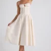 Esmeralda Lace-Trim Pintucked Poplin Midaxi Dress in Ivory