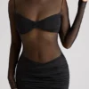 Essie Sheer Panelled Long Sleeve Mini Dress in Black