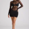 Essie Sheer Panelled Long Sleeve Mini Dress in Black