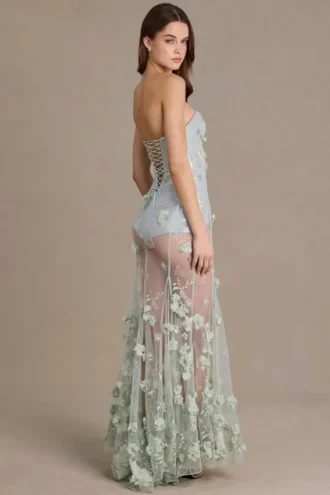 Estella Embellished Tulle Corset Gown in Sage Green