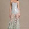 Estella Embellished Tulle Corset Gown in Sage Green