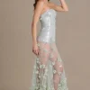 Estella Embellished Tulle Corset Gown in Sage Green