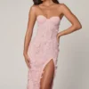 Eudora Lace-Up Corset Midaxi Dress with Split in Soft Pink