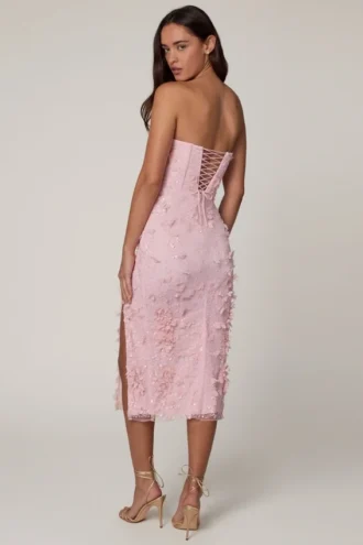 Eudora Lace-Up Corset Midaxi Dress with Split in Soft Pink