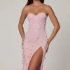 Eudora Lace-Up Corset Midaxi Dress with Split in Soft Pink