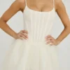 Eugenie Embellished Corset Tulle Skirt Mini Dress in White
