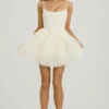 Eugenie Embellished Corset Tulle Skirt Mini Dress in White