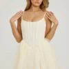 Eugenie Embellished Corset Tulle Skirt Mini Dress in White