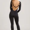 Eulalie Slinky Jersey Bow-Detail Jumpsuit in Black