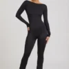 Eulalie Slinky Jersey Bow-Detail Jumpsuit in Black