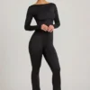 Eulalie Slinky Jersey Bow-Detail Jumpsuit in Black