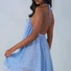 Evania Halterneck Babydoll Mini Dress in Blue Polka Dot Print
