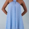 Evania Halterneck Babydoll Mini Dress in Blue Polka Dot Print