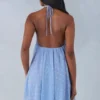 Evania Halterneck Babydoll Mini Dress in Blue Polka Dot Print