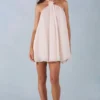Evania Halterneck Babydoll Mini Dress in Ivory
