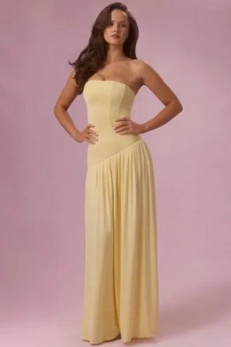 Evelina Jersey Strapless Gown in Butter Yellow