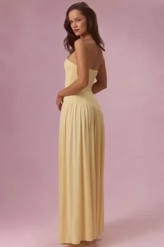 Evelina Jersey Strapless Gown in Butter Yellow
