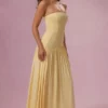 Evelina Jersey Strapless Gown in Butter Yellow