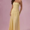 Evelina Jersey Strapless Gown in Butter Yellow