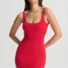 Evie Low-Back Bodycon Mini Dress in Cherry Red