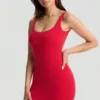 Evie Low-Back Bodycon Mini Dress in Cherry Red
