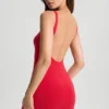 Evie Low-Back Bodycon Mini Dress in Cherry Red