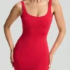 Evie Low-Back Bodycon Mini Dress in Cherry Red