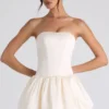 Fabiola Lace-Up Bubble Hem Corset Mini Dress in Ivory