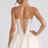 Fabiola Lace-Up Bubble Hem Corset Mini Dress in Ivory