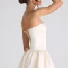 Fabiola Lace-Up Bubble Hem Corset Mini Dress in Ivory