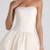 Fabiola Lace-Up Bubble Hem Corset Mini Dress in Ivory