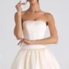 Fabiola Lace-Up Bubble Hem Corset Mini Dress in Ivory