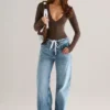 Faedra Drawstring Straight-Leg Jeans in Mid Wash