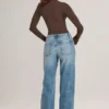 Faedra Drawstring Straight-Leg Jeans in Mid Wash