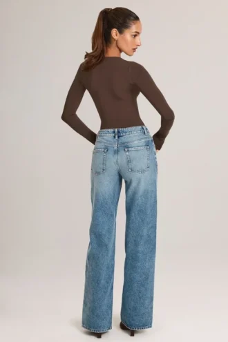 Faedra Drawstring Straight-Leg Jeans in Mid Wash