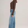 Faedra Drawstring Straight-Leg Jeans in Mid Wash