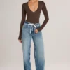 Faedra Drawstring Straight-Leg Jeans in Mid Wash