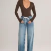 Faedra Drawstring Straight-Leg Jeans in Mid Wash