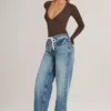 Faedra Drawstring Straight-Leg Jeans in Mid Wash