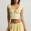 Faela Ruched Cotton-Poplin Corset Top in Lemon Yellow